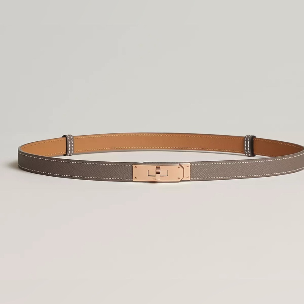 NEW HERMES Etoupe Epsom Rose GHW Kelly 18 Belt One Size Adjustable ( $1125 +tax)